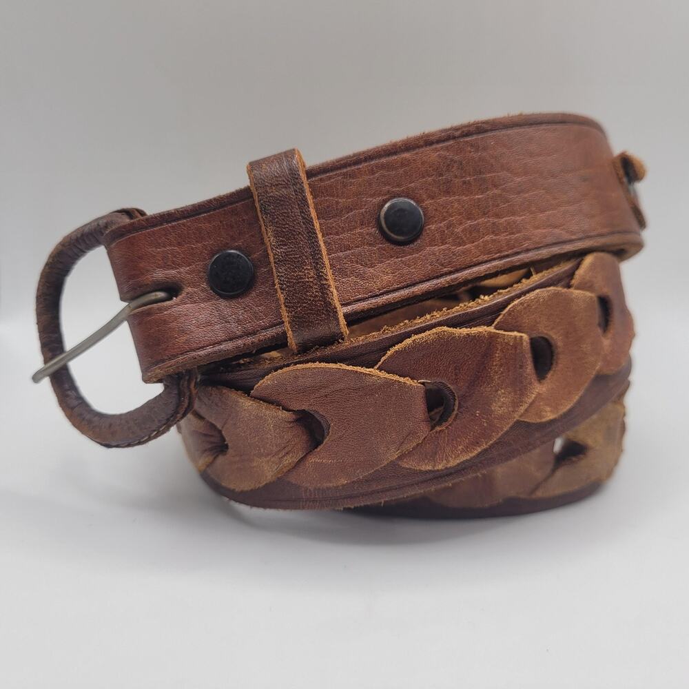 Brown Leather Belt Mens 36 Braided Woven Suede Western Cowboy Rustic Heritage